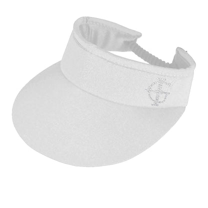 White - Front - Island Green Womens-Ladies Diamante Logo Golf Sun Visor