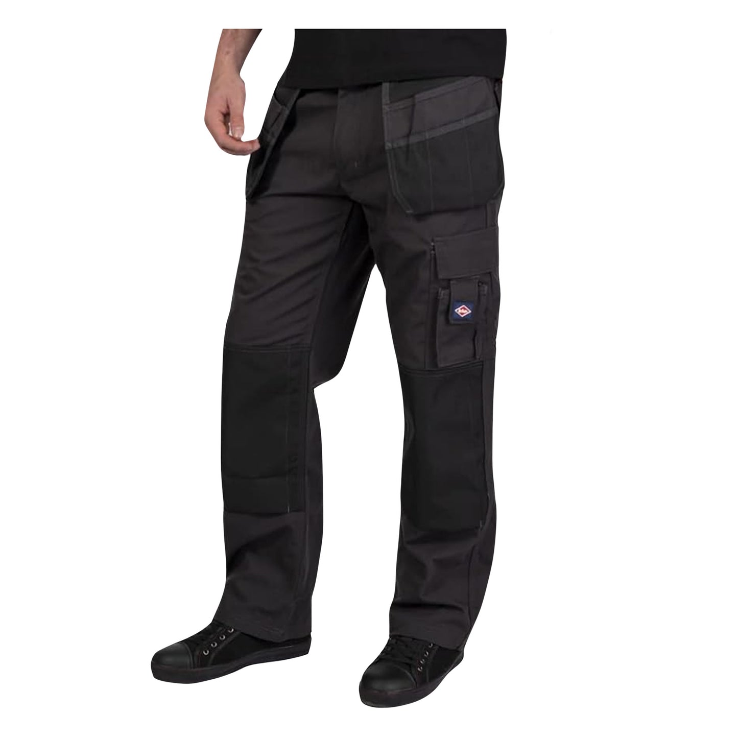 Grey-Black - Side - Lee Cooper Mens Holster Pocket Work Cargo Trousers