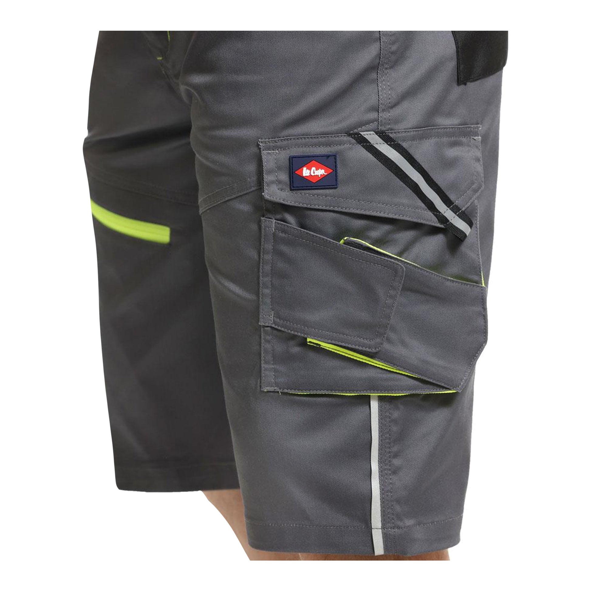 Grey-Black - Lifestyle - Lee Cooper Mens Stretch Reflective Multi Pocket Cargo Shorts