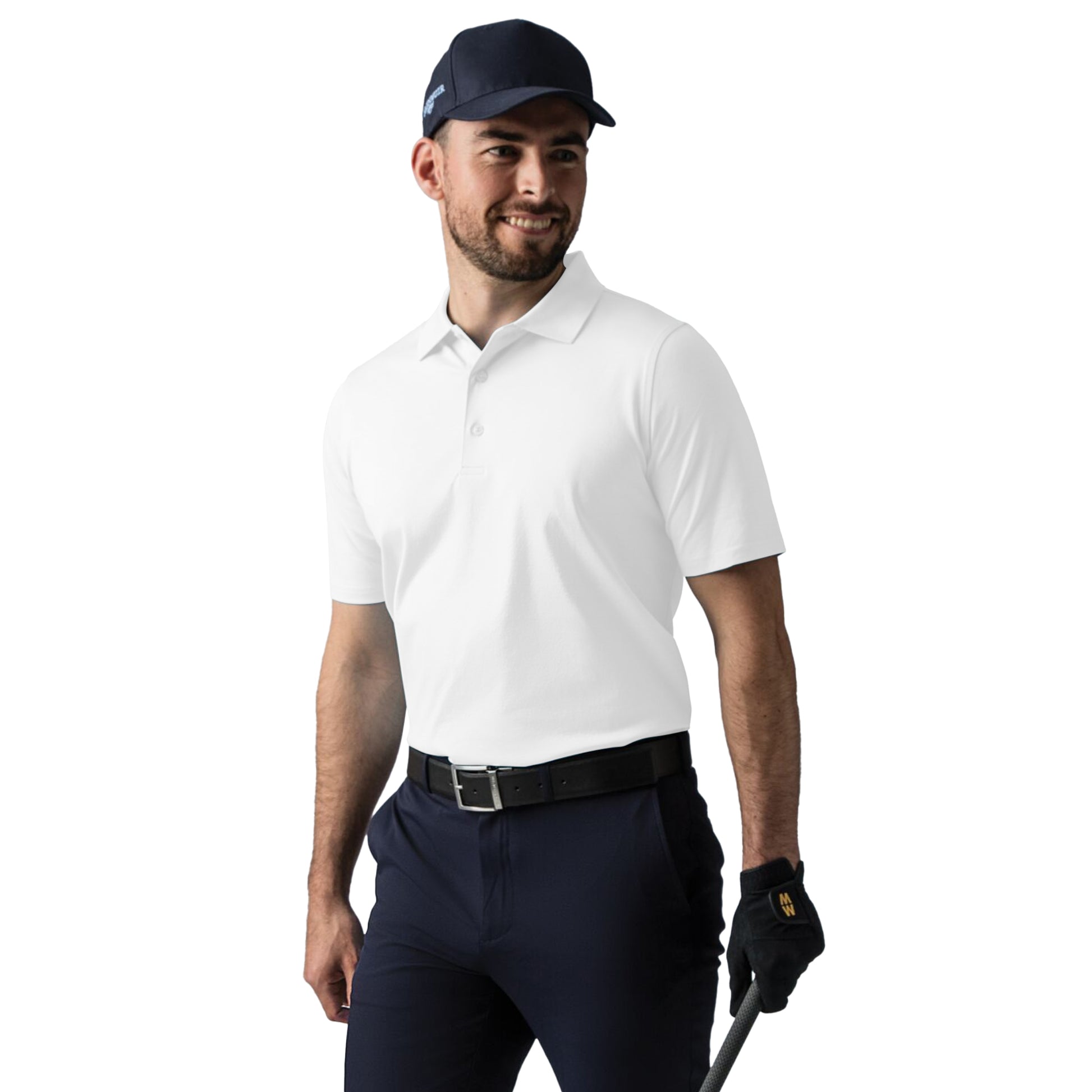 White - Side - Glenmuir Mens Plain Mercerised Short Sleeve Polo Shirt