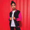 Jet Black-Hot Pink - Back - Awdis Unisex Varsity Jacket