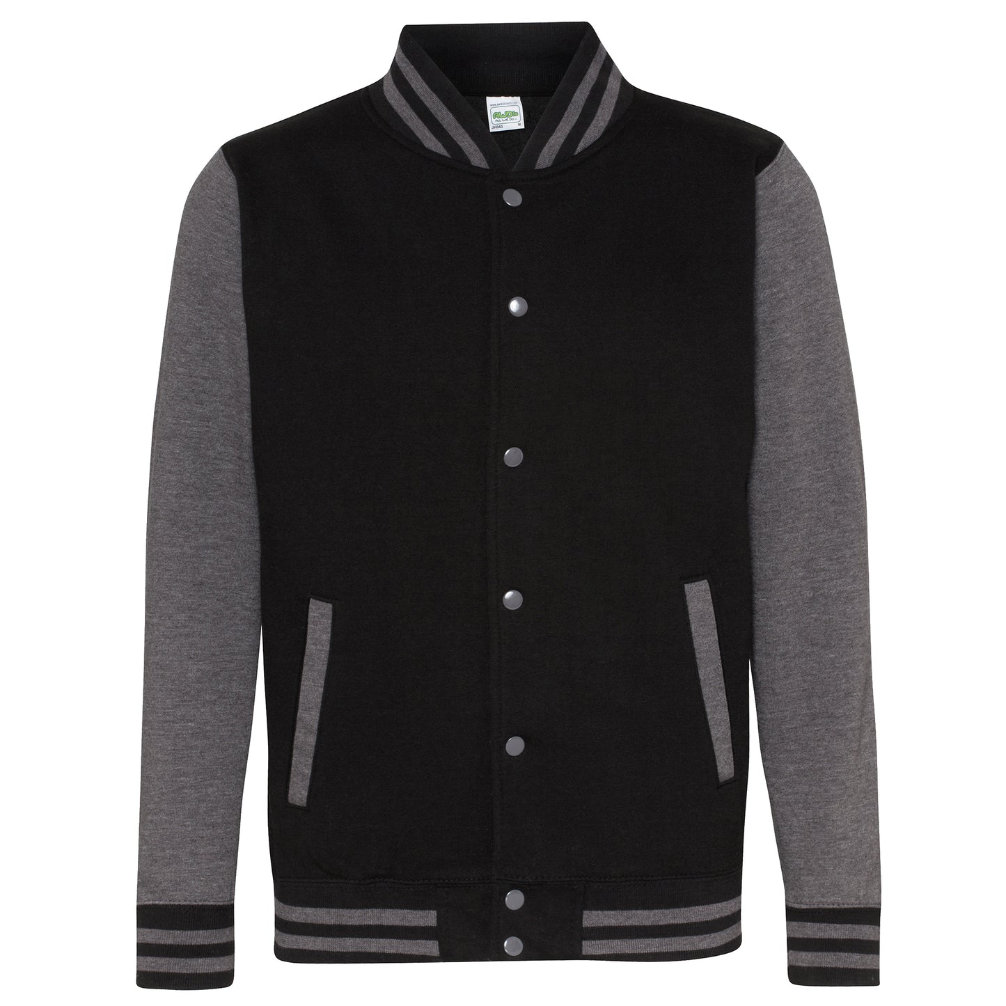 Jet Black-Charcoal - Front - Awdis Unisex Varsity Jacket