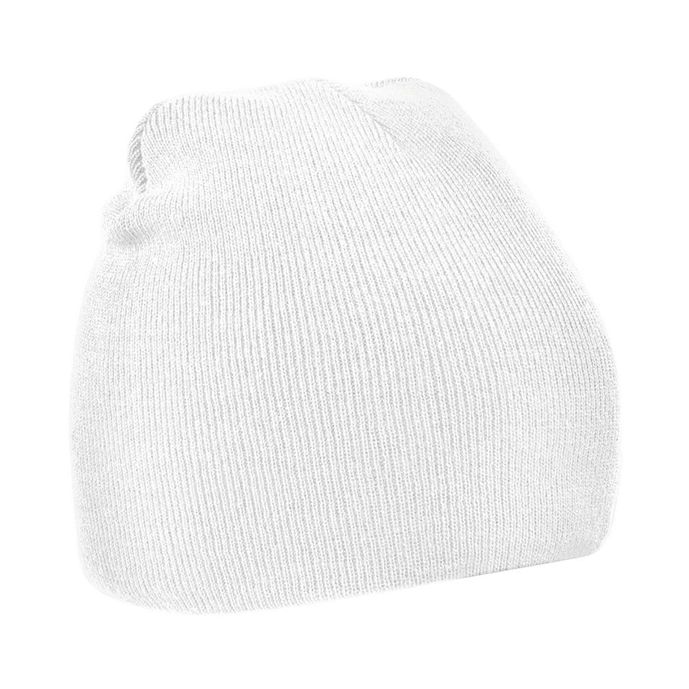 White - Front - Beechfield Plain Basic Knitted Winter Beanie Hat
