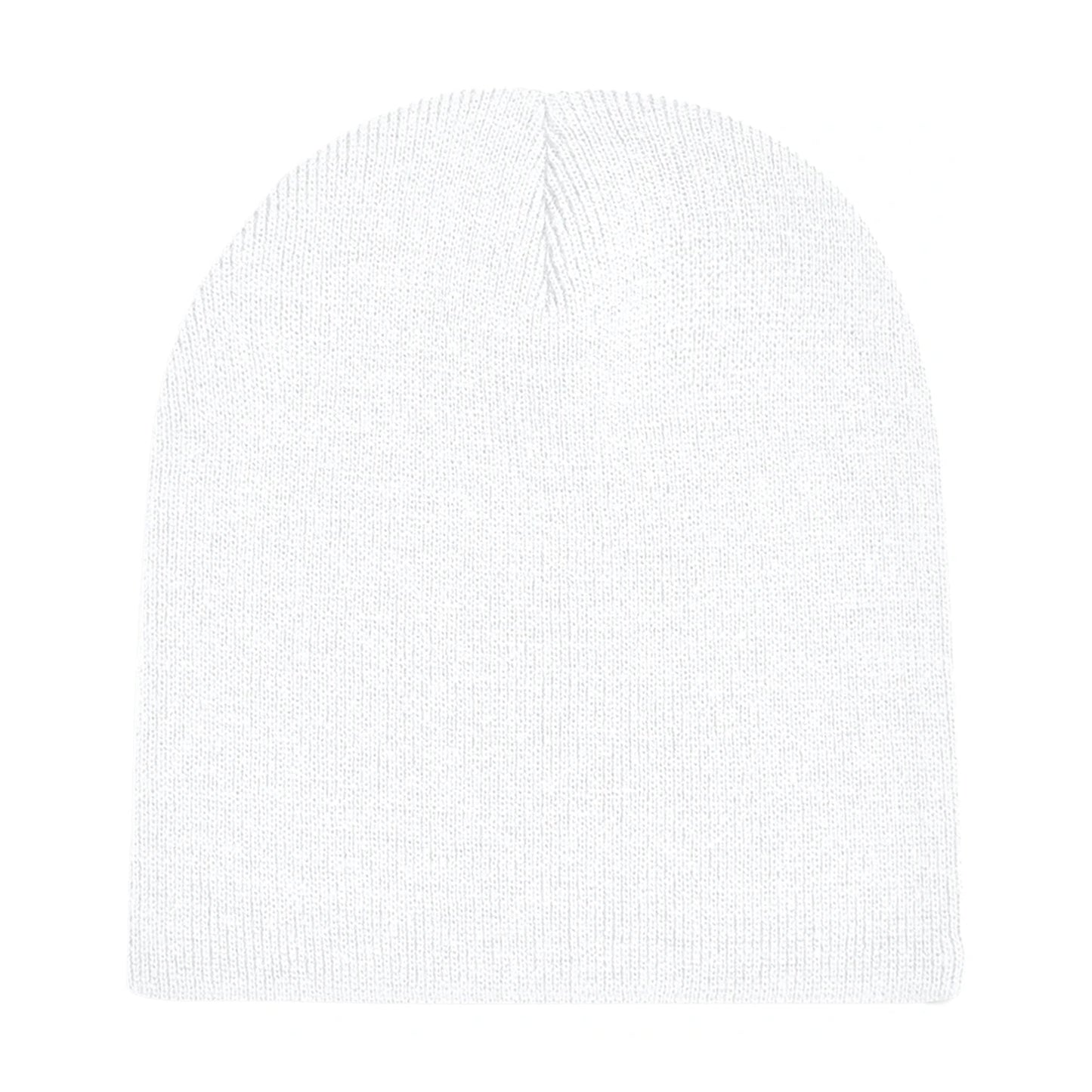White - Back - Beechfield Plain Basic Knitted Winter Beanie Hat