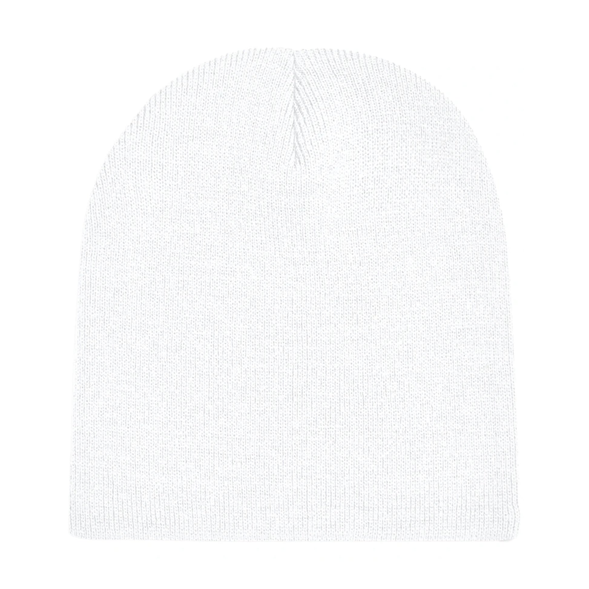 White - Back - Beechfield Plain Basic Knitted Winter Beanie Hat