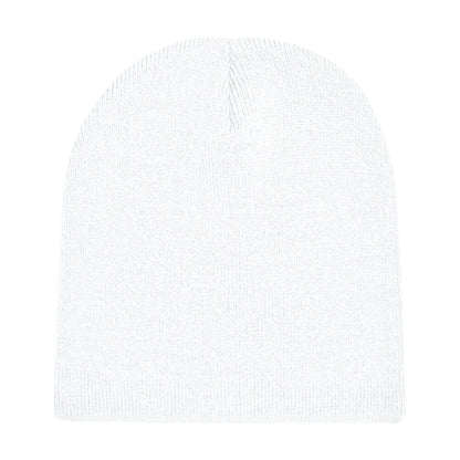 White - Back - Beechfield Plain Basic Knitted Winter Beanie Hat