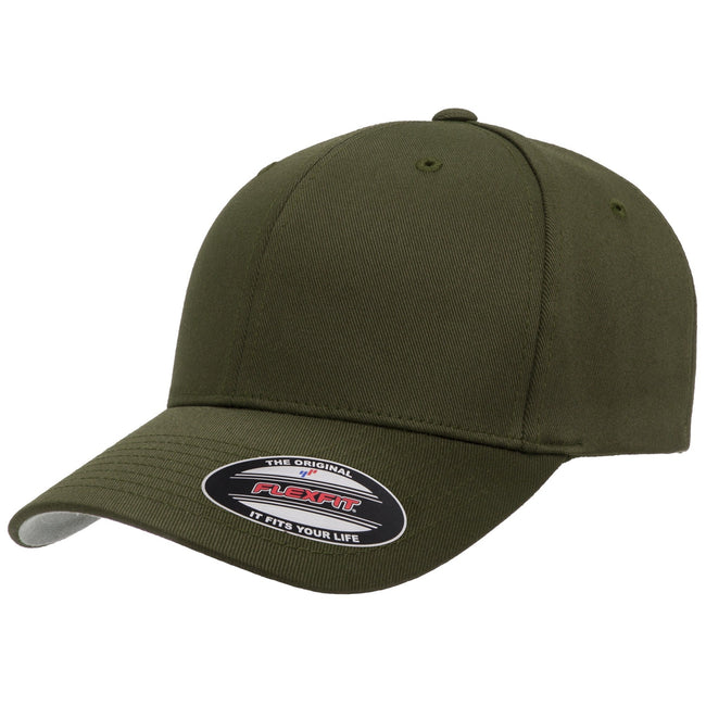 Olive Green - Front - Flexfit Childrens-Kids Wooly Combed Cap