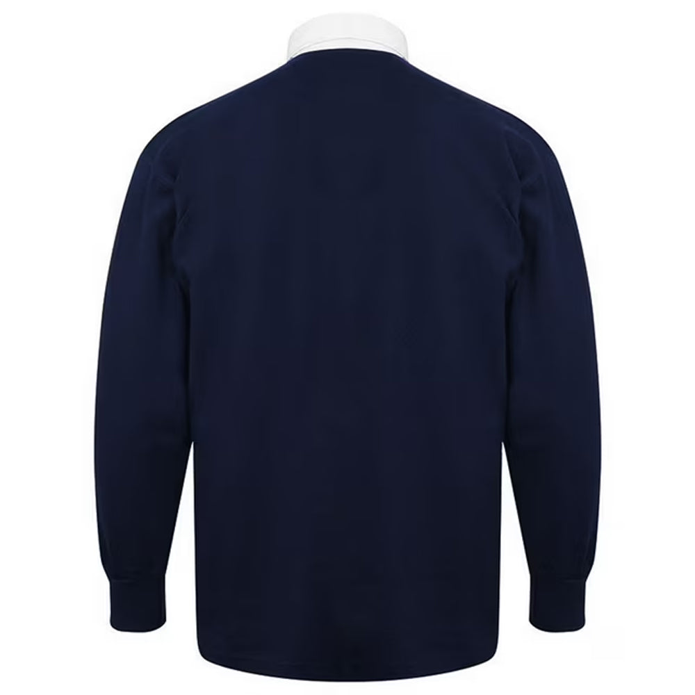 Navy-White - Back - Front Row Long Sleeve Classic Rugby Polo Shirt