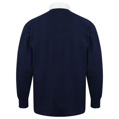 Navy-White - Back - Front Row Long Sleeve Classic Rugby Polo Shirt