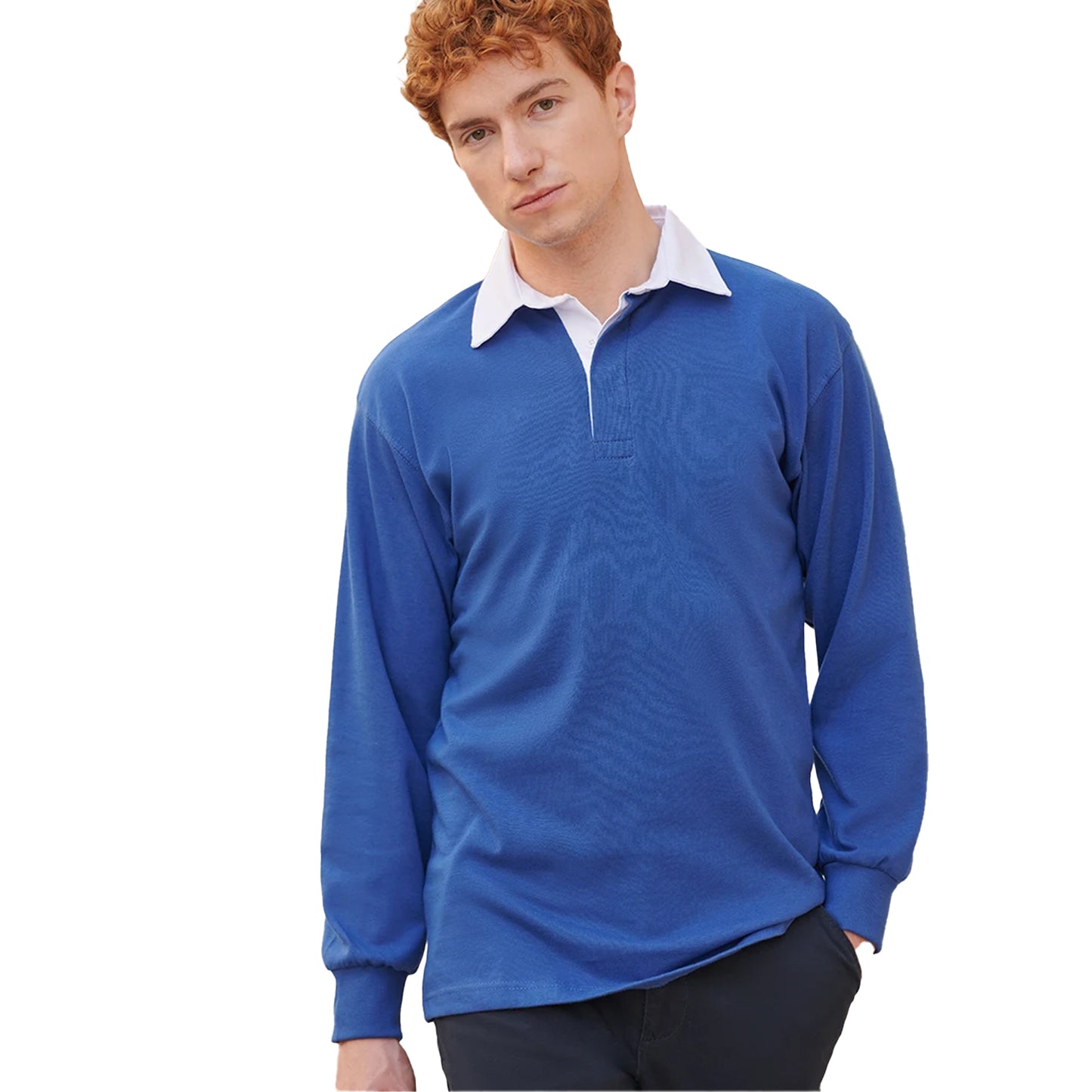 Royal Blue-White - Side - Front Row Long Sleeve Classic Rugby Polo Shirt