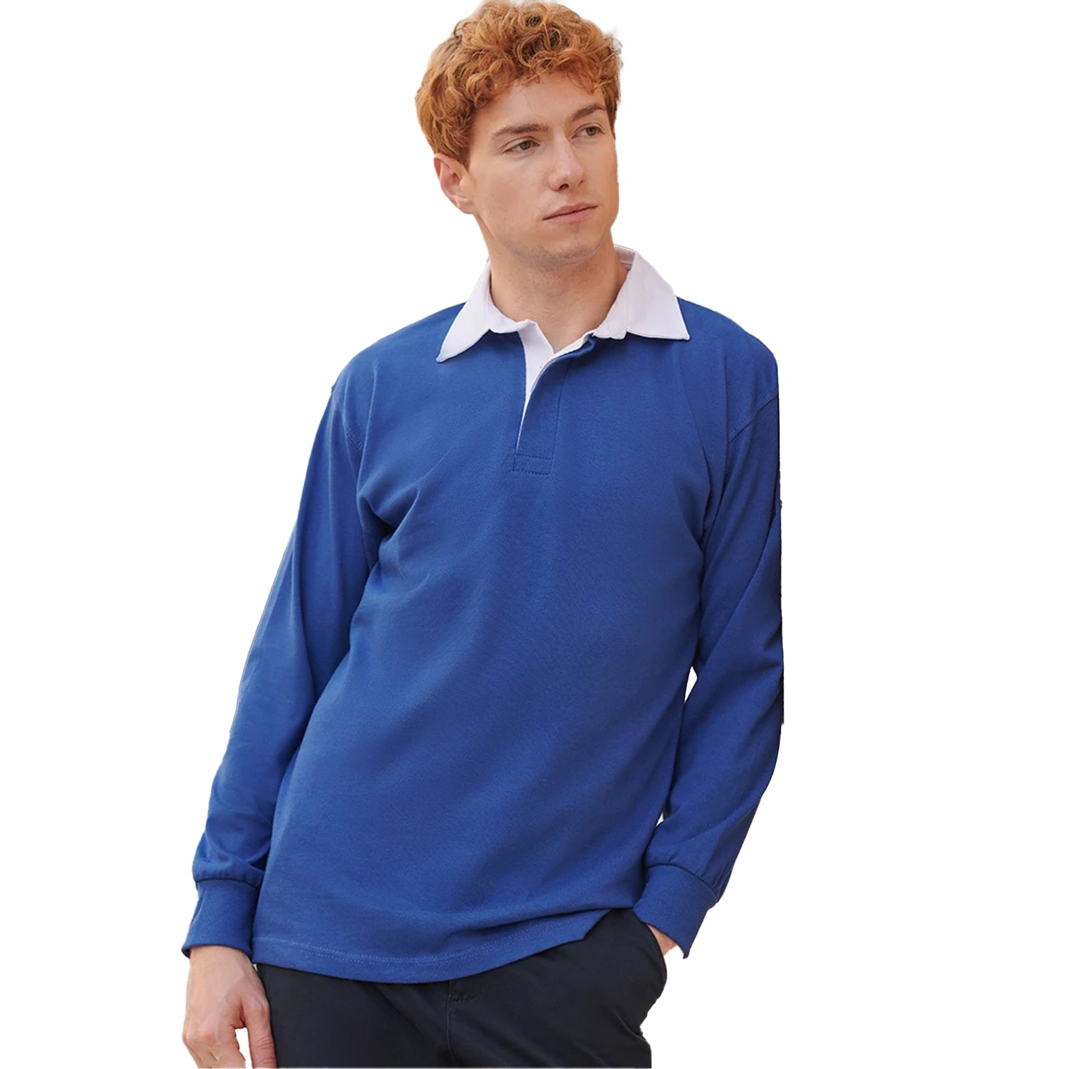 Royal Blue-White - Lifestyle - Front Row Long Sleeve Classic Rugby Polo Shirt