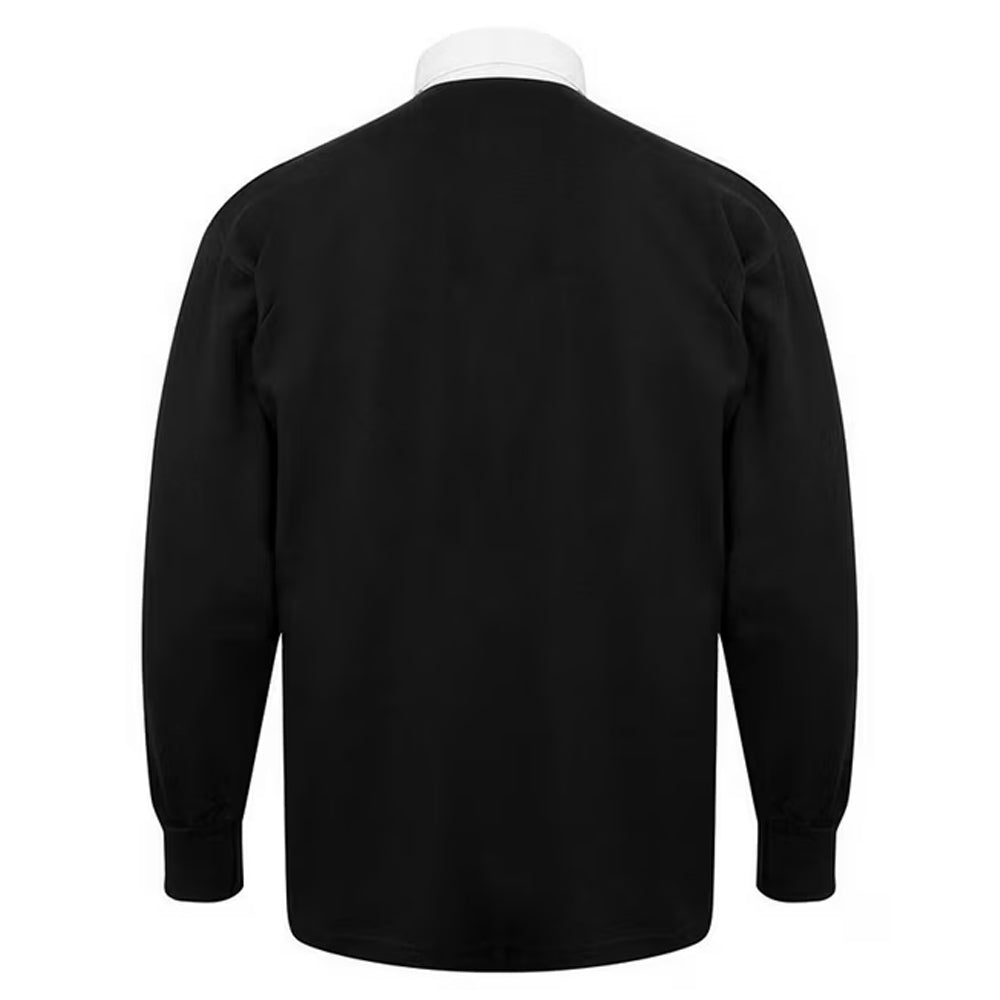 Black-White - Back - Front Row Long Sleeve Classic Rugby Polo Shirt