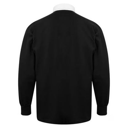Black-White - Back - Front Row Long Sleeve Classic Rugby Polo Shirt