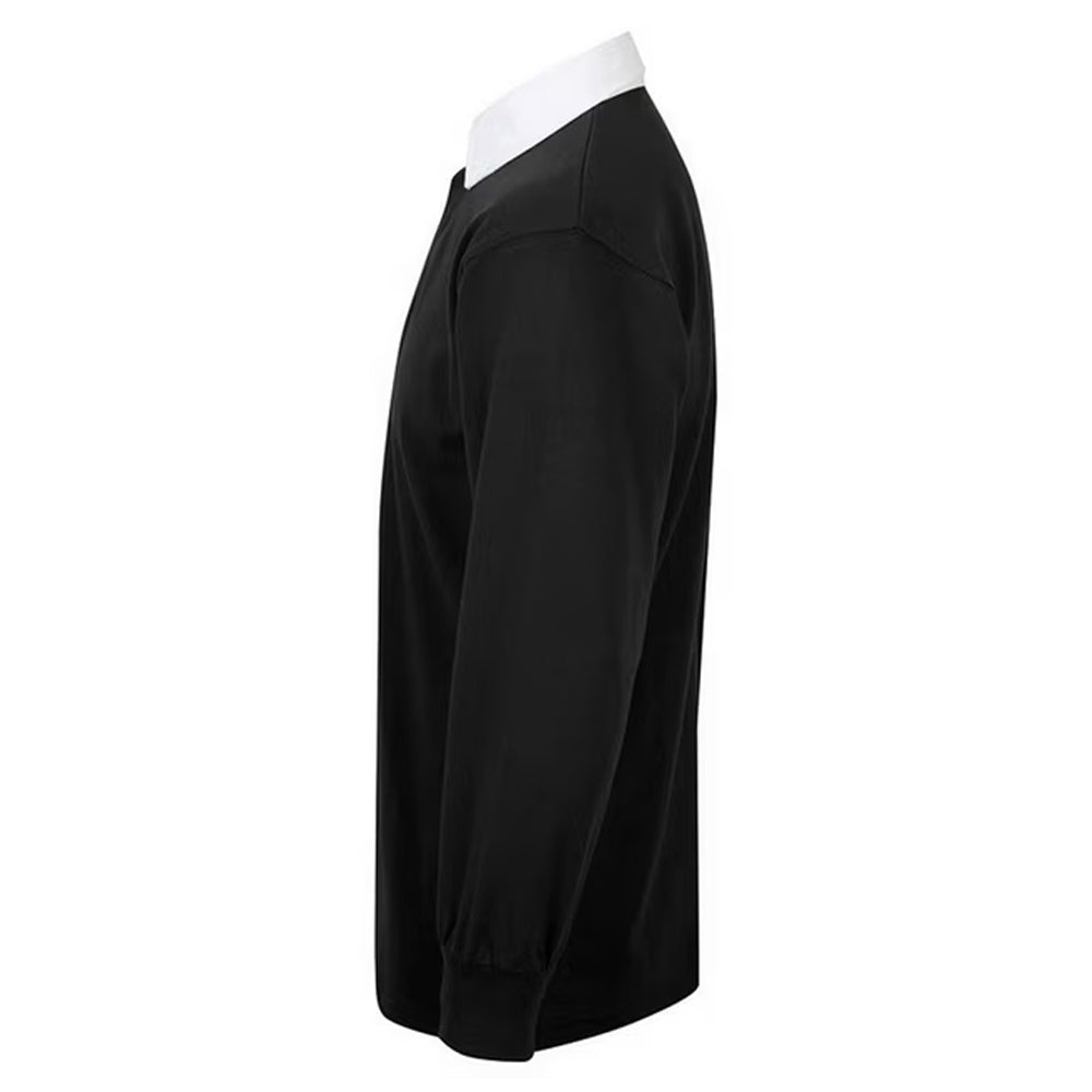 Black-White - Side - Front Row Long Sleeve Classic Rugby Polo Shirt