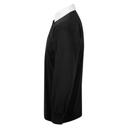Black-White - Side - Front Row Long Sleeve Classic Rugby Polo Shirt