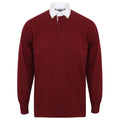 Deep Burgundy-White - Front - Front Row Long Sleeve Classic Rugby Polo Shirt
