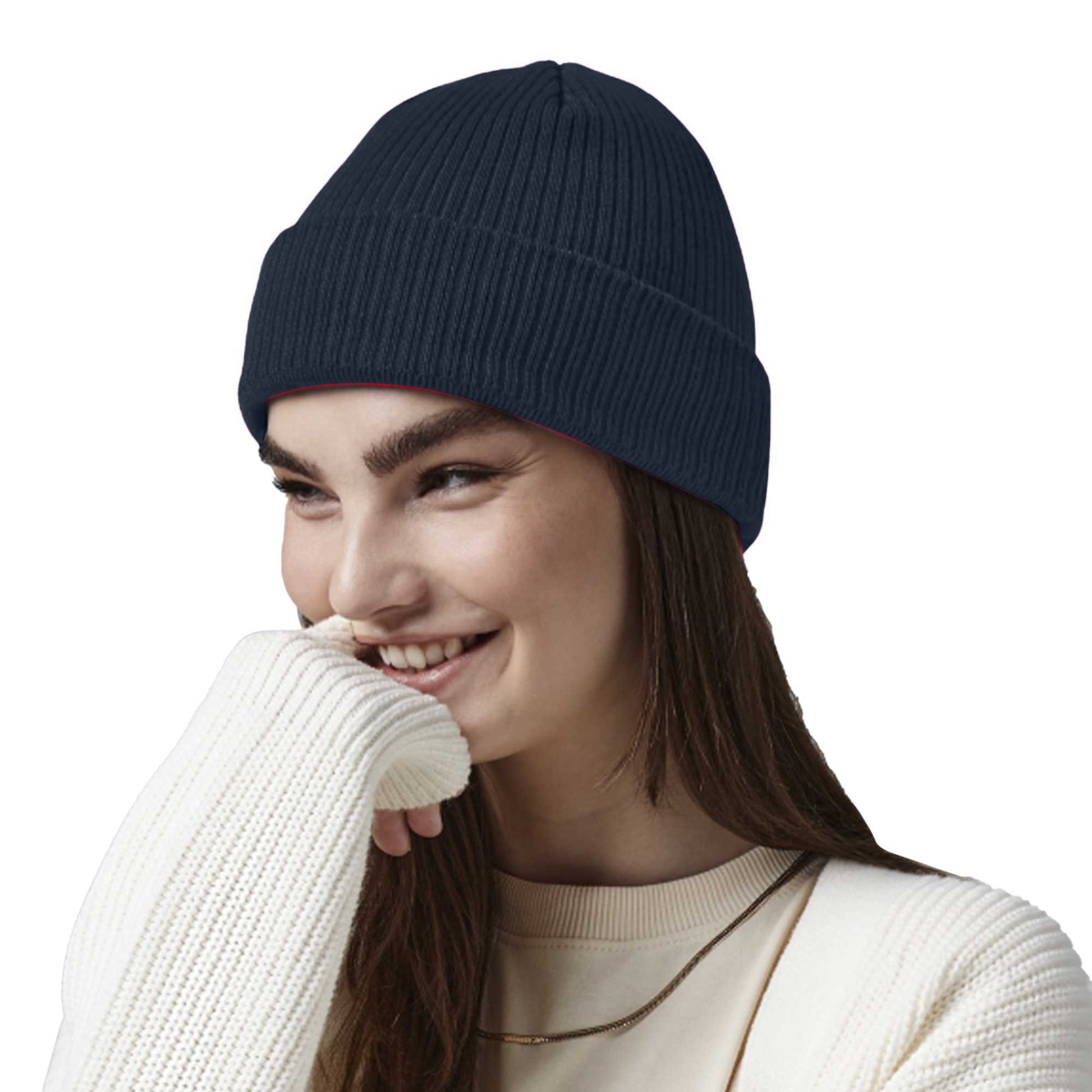 French Navy - Back - Beechfield Heritage Ladies-Womens Premium Plain Winter Beanie