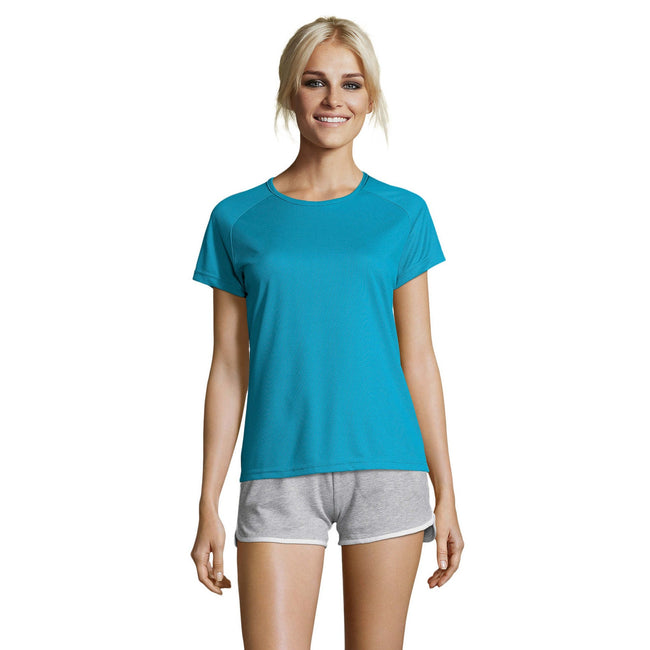 Aqua - Back - SOLS Womens-Ladies Sporty Short Sleeve T-Shirt