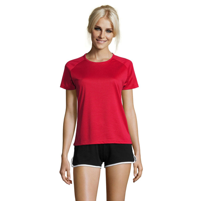 Red - Back - SOLS Womens-Ladies Sporty Short Sleeve T-Shirt