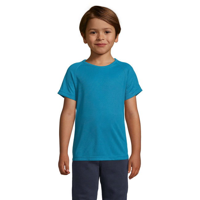 Aqua - Back - SOLS Childrens-Kids Sporty Unisex Short Sleeve T-Shirt