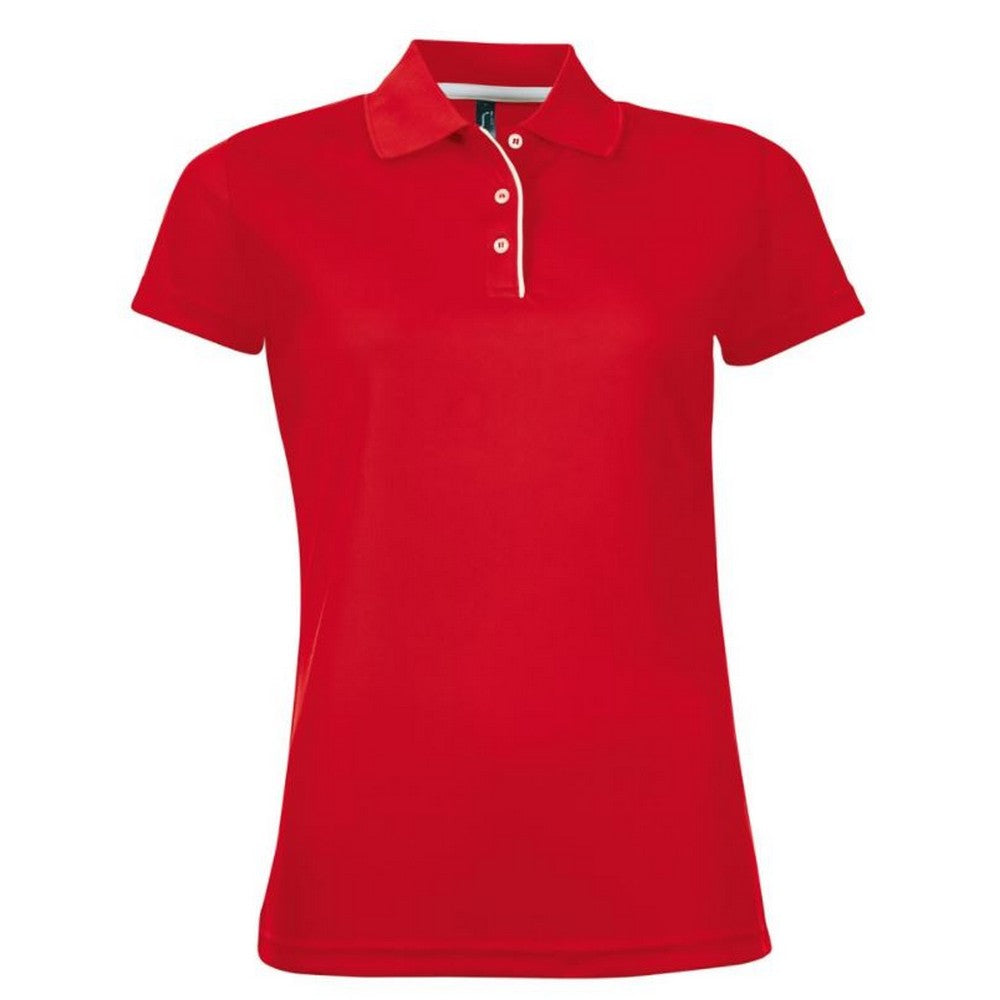 Red - Front - SOLS Womens-Ladies Performer Short Sleeve Pique Polo Shirt