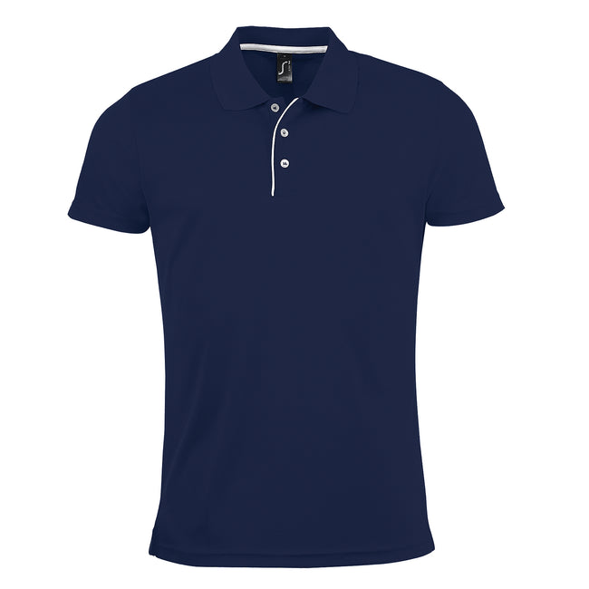 French Navy - Front - SOLS Mens Performer Short Sleeve Pique Polo Shirt