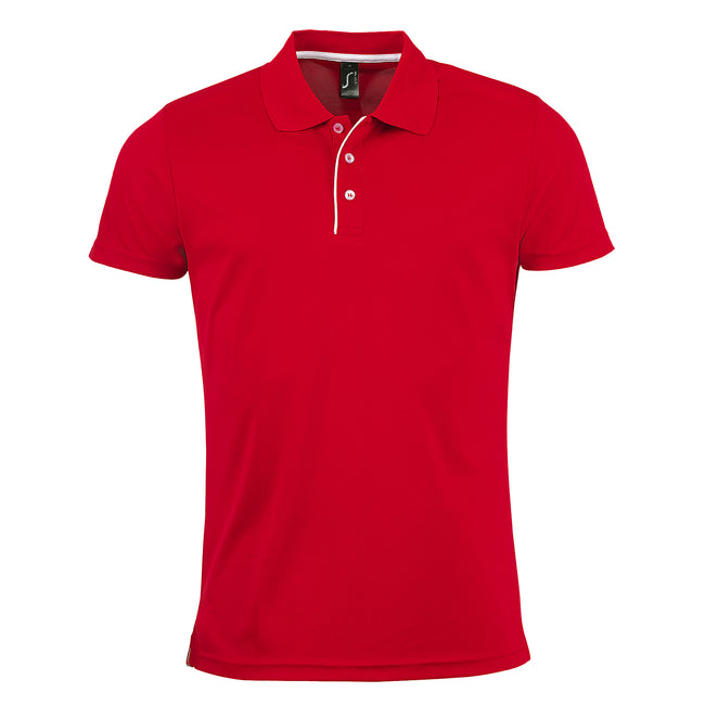 Red - Front - SOLS Mens Performer Short Sleeve Pique Polo Shirt