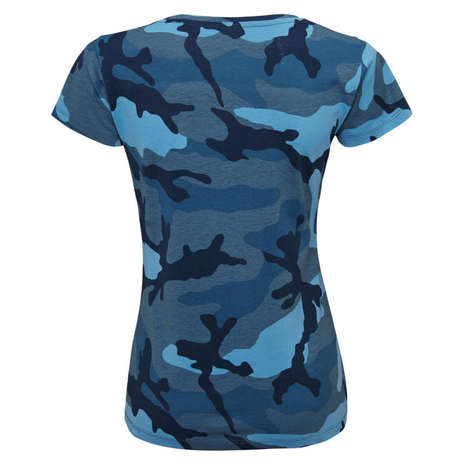 Blue Camo - Back - SOLS Womens-Ladies Camo Short Sleeve T-Shirt