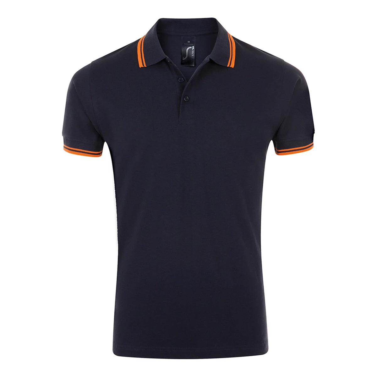 French Navy-Neon Orange - Front - SOLS Mens Pasadena Tipped Short Sleeve Pique Polo Shirt