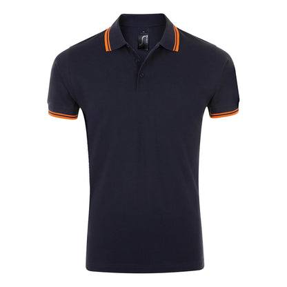 French Navy-Neon Orange - Front - SOLS Mens Pasadena Tipped Short Sleeve Pique Polo Shirt