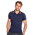 French Navy-Neon Orange - Lifestyle - SOLS Mens Pasadena Tipped Short Sleeve Pique Polo Shirt