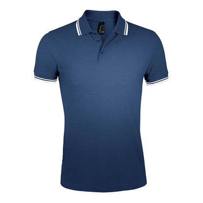 French Navy-White - Front - SOLS Mens Pasadena Tipped Short Sleeve Pique Polo Shirt