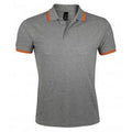 Grey Marl-Orange - Front - SOLS Mens Pasadena Tipped Short Sleeve Pique Polo Shirt