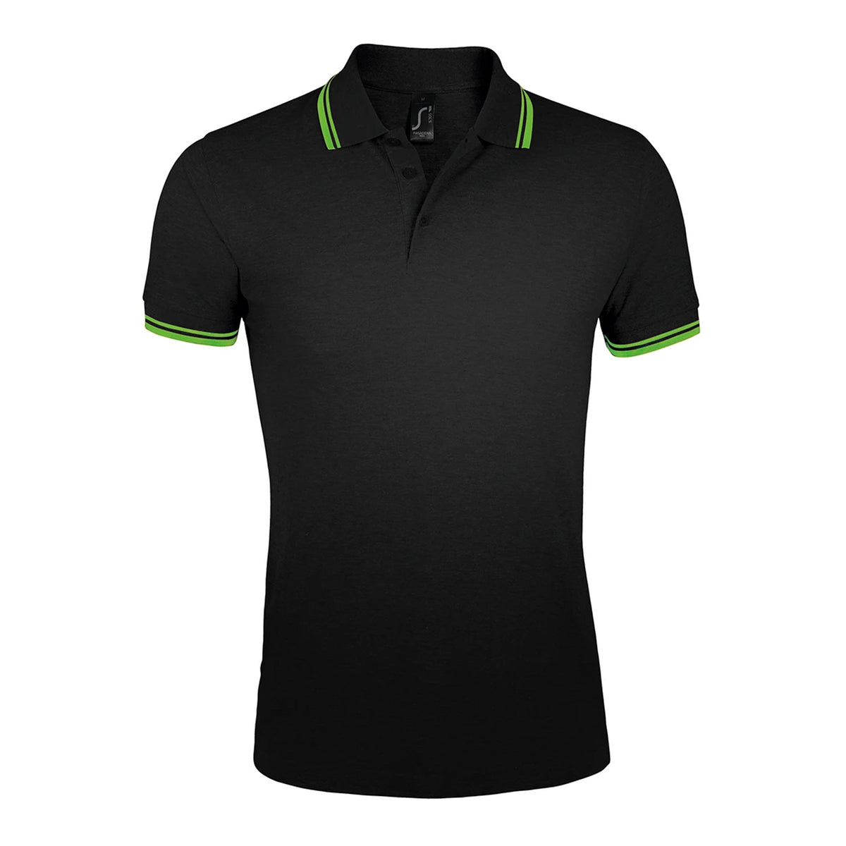 Black-Lime - Front - SOLS Mens Pasadena Tipped Short Sleeve Pique Polo Shirt