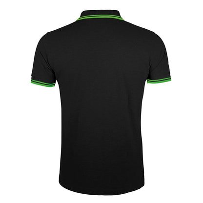 Black-Lime - Back - SOLS Mens Pasadena Tipped Short Sleeve Pique Polo Shirt
