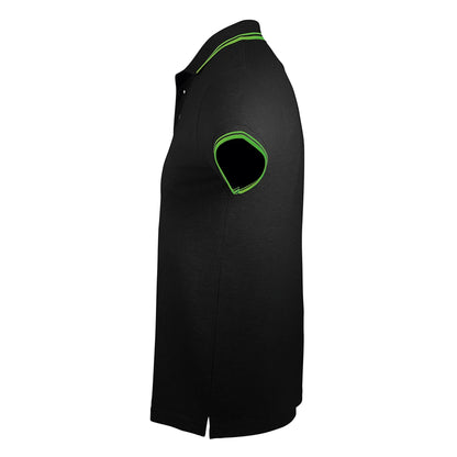 Black-Lime - Side - SOLS Mens Pasadena Tipped Short Sleeve Pique Polo Shirt