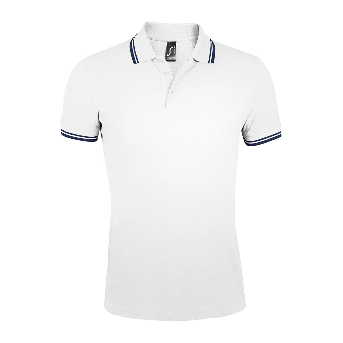 White-Navy - Front - SOLS Mens Pasadena Tipped Short Sleeve Pique Polo Shirt