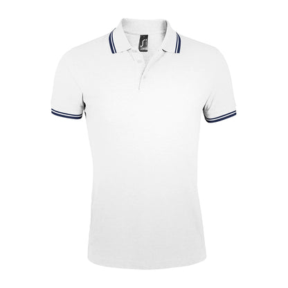 White-Navy - Front - SOLS Mens Pasadena Tipped Short Sleeve Pique Polo Shirt