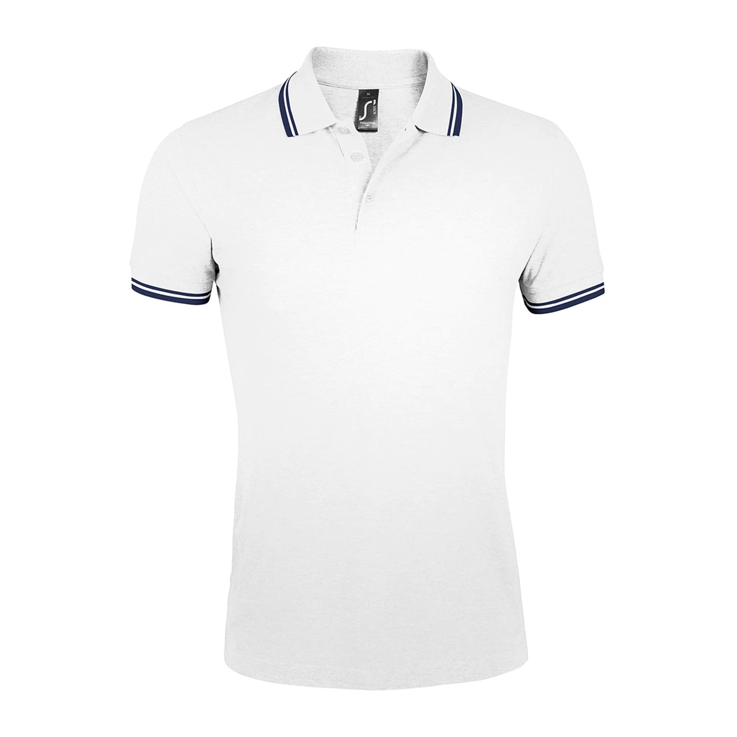 White-Navy - Front - SOLS Mens Pasadena Tipped Short Sleeve Pique Polo Shirt