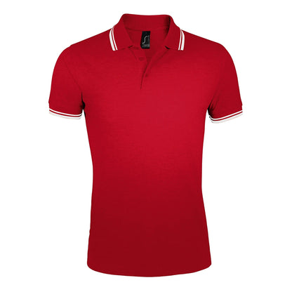 Red-White - Front - SOLS Mens Pasadena Tipped Short Sleeve Pique Polo Shirt