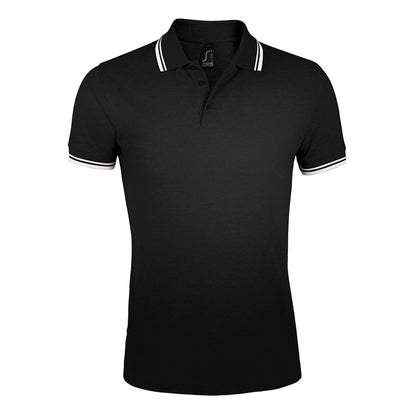Black-White - Front - SOLS Mens Pasadena Tipped Short Sleeve Pique Polo Shirt