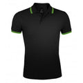 Black-Lime - Front - SOLS Mens Pasadena Tipped Short Sleeve Pique Polo Shirt