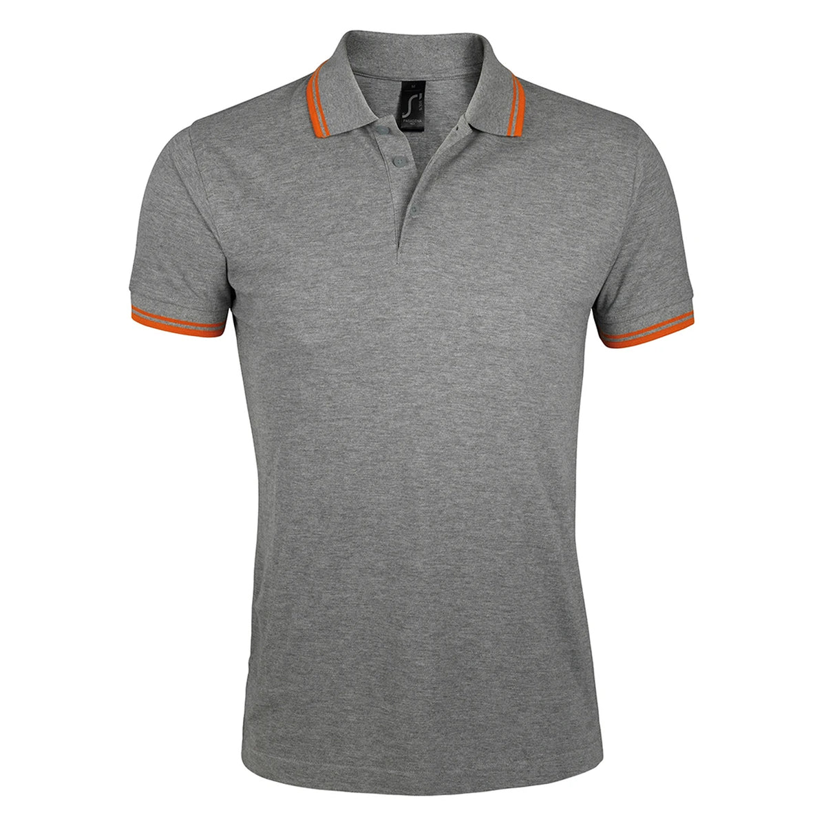 Grey Marl-Orange - Front - SOLS Mens Pasadena Tipped Short Sleeve Pique Polo Shirt