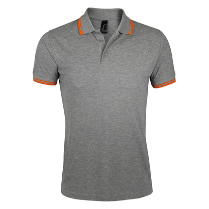 Grey Marl-Orange - Front - SOLS Mens Pasadena Tipped Short Sleeve Pique Polo Shirt