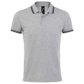 Heather Grey-Navy - Front - SOLS Mens Pasadena Tipped Short Sleeve Pique Polo Shirt