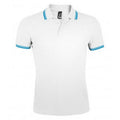 White-Aqua Blue - Front - SOLS Mens Pasadena Tipped Short Sleeve Pique Polo Shirt