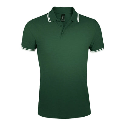Forest-White - Front - SOLS Mens Pasadena Tipped Short Sleeve Pique Polo Shirt