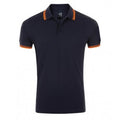 French Navy-Neon Orange - Front - SOLS Mens Pasadena Tipped Short Sleeve Pique Polo Shirt