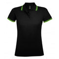 Black-Lime - Front - SOLS Womens-Ladies Pasadena Tipped Short Sleeve Pique Polo Shirt