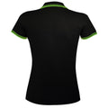 Black-Lime - Back - SOLS Womens-Ladies Pasadena Tipped Short Sleeve Pique Polo Shirt